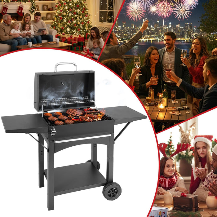 Charcoal Grill with Side Shelf, 353 Sq.Inch Cooking Area,Large Smoker Barbecue Grill with Warming Rack,Outdoor BBQ Grill with Charcoal Tray for Yard, Camping, Picnic