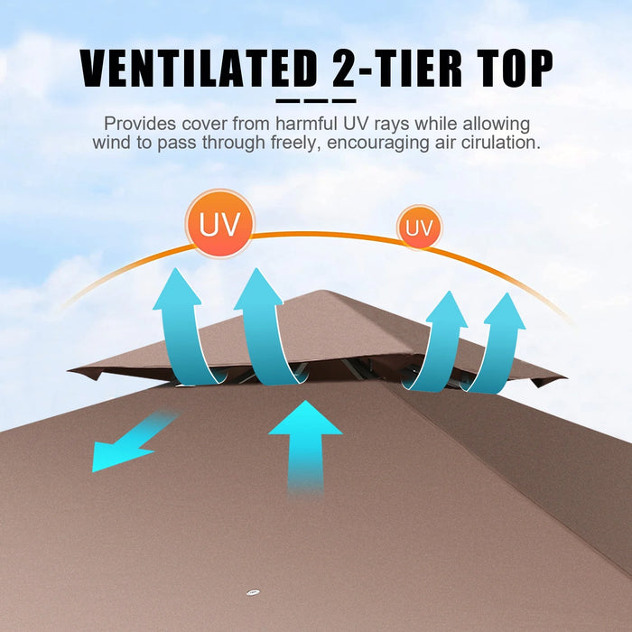 10'X10' Gazebo Canopy Tent, Assembled Style Wrought Iron Gazebo Tent with 4 Detachable Mosquito Net Sidewalls, Rainproof&Sunproof Gazebo Canopy for Tailgate, Yard, Beach