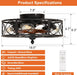 Caged Flush Mount Ceiling Fan with Lights, Farmhouse Rustic Bladeless Ceiling Fans with Lights and Remote, Low Profile Small Enclosed Ceiling Fan with Light for Bedroom, Kitchen, Black