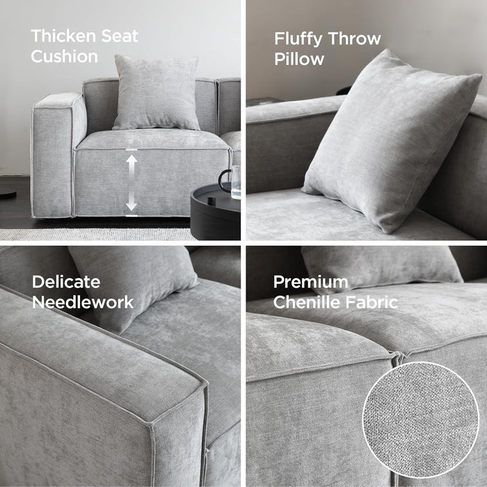 Luxury Modular Sectional Living Room Sofa Set, Modern Minimalist Style Couch with Ottoman and Chaise, L-Shape, Grey