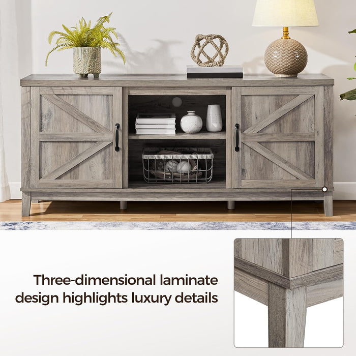TV Stand for 65 Inch TV, Farmhouse TV Console Table for Living Room, Tall Entertainment Center with Double Barn Doors, Gray