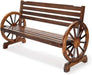 Outdoor Rustic Wooden Bench with Wagon Wheel Arms, 3 People Outdoor Bench Garden Bench Front Porch Furniture Patio Lawn Yard Park, Indoor and Ourdoor Decor