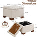 24" Fabric Square Storage Ottoman with Wooden Tray, Modern Tufted Button Footstool Coffee Table, Upholstered Small Ottoman for Living Room, Bedroom, Beige