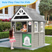 Kids Outdoor Playhouse,Cedar Gray Wooden Play House for Kids Ages 3-8, with Play Kitchen, Interactive Doorbell, Toy Phone, Sink, Flowerpot