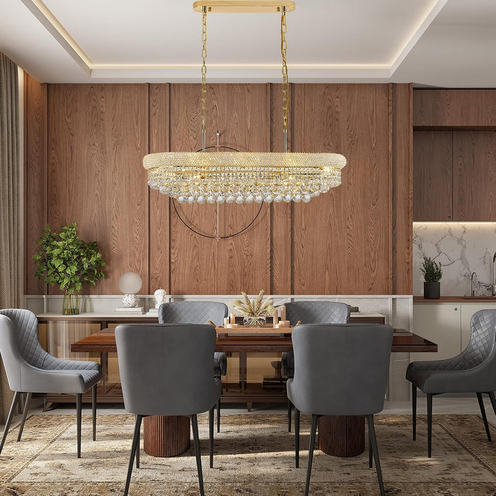 Rectangle Crystal Chandeliers for Dining Room, L36 Inch Rectangular Oval Light for Kitchen Island (Gold)
