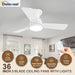 Ceiling Fans with Lights and Remote, 36 Inch Ceiling Fan with Light, Low Profile, Reversible, Dimmable LED, Flush Mount, Quiet, DC Motor, White Ceiling Fan for Bedroom, Kitchen, Office