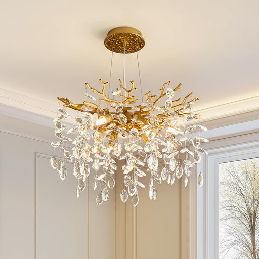 Modern Tree Branch Crystal Chandelier Luxury Gold Crystal Pendant Lighting 18" Contemporary 6-Light Chandeliers for Dining Room Kitchen Bedroom Living Room
