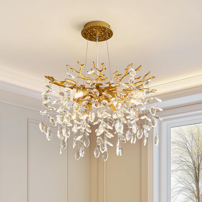 Modern Tree Branch Crystal Chandelier Luxury Gold Crystal Pendant Lighting 18" Contemporary 6-Light Chandeliers for Dining Room Kitchen Bedroom Living Room