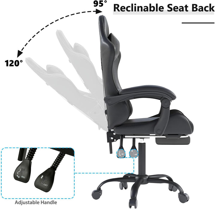 Gaming Chair with Headrest and Footrest for Home Office, Black