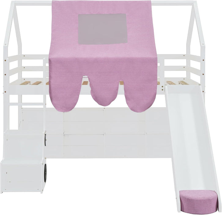 Twin Size Loft Bed With Slide PlayhouseCastleFortress