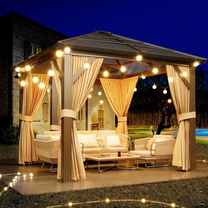 10X12 Ft Outdoor Gazebo Canopy with Heavy-Duty Aluminum Frame & Waterproof PVC Roof - Sun Shelter Tent for Backyard, Patio, Garden, Park Events