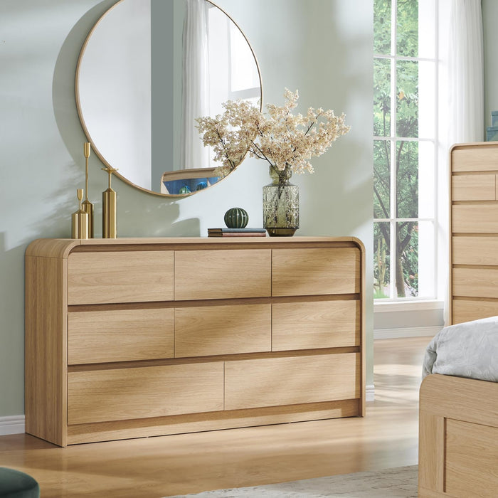 Modern 8 Drawers Dresser for Bedroom, 55" Wide Dresser, Natural Oak