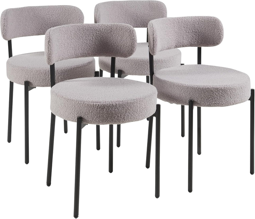 Modern Dining Room Chairs, Mid-Century round Upholstered Boucle Kitchen Dining Chairs with Black Metal Legs (4, Grey)