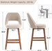 Counter Height Bar Stools, 26 Inch Bar Stools Set of 4 with Back, Upholstered Barstools with Footrest, Wood Legs, Fabric in Oatmeal