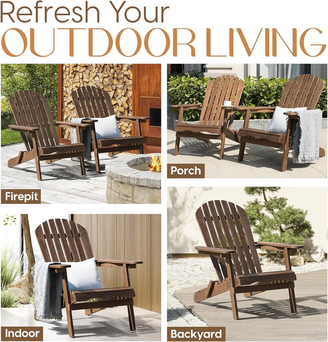 Outdoor Adirondack Chair Set of 2, Pre-Assembled Backrest, Patio Furniture Set, Outdoor Furniture for Garden, Porch, Deck, Firepit