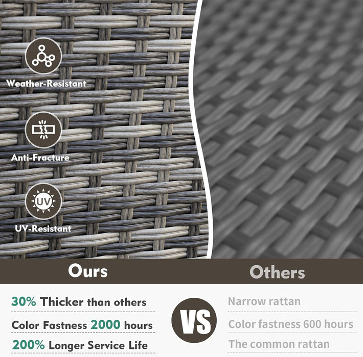 6 Pieces Outdoor Patio Furniture Set, Wicker Patio Conversation Set, Patio Sectional Furniture Set with 2 Single Chair and Sofa, 2 Ottomans and Dining Table (Grey)