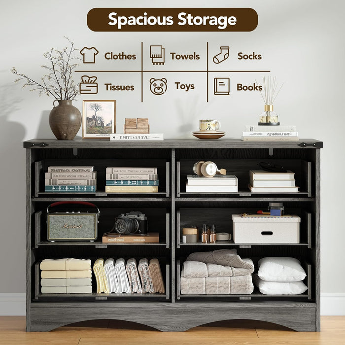 47" Farmhouse 6-Drawer Dresser for Bedroom, Grey