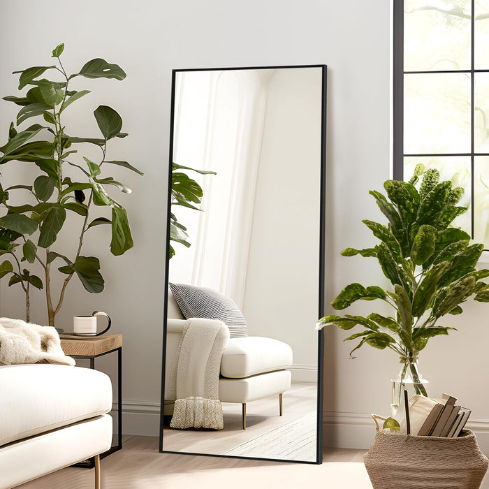Full Length Mirror with Stand, 56"X19" Aluminum Alloy Frame Floor Mirror, Black, Shatter-Proof Glass - Free Standing, Leaning against Wall or Wall-Mounted, for Bedroom Living Room Dressing Room