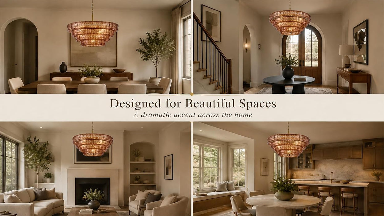 40 Inch Modern round Amber Crystal Glass Chandelier, Large 4-Tier 10 Lights Gold Luxury Hanging Light Fixture, for Dining Room, Kitchen Island, Living Room, Entryway (Included E12 Bulbs)