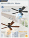 46 Inch Flush Mount Ceiling Fan No Light with Remote,Black Modern Low Profile Ceiling Fan without Light,6-Speeds,Quiet Reversible DC Motor,Indoor&Outdoor Ceiling Fans for Bedroom,Living Room
