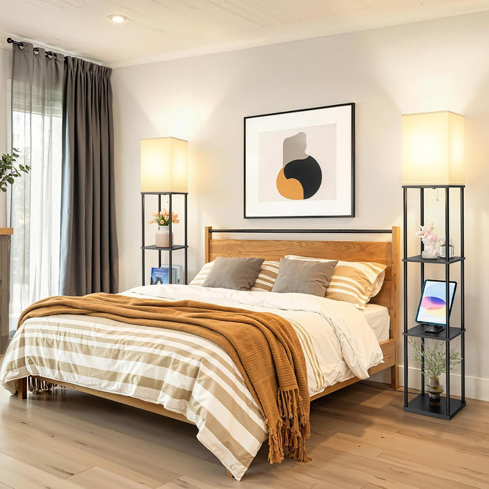 Triple Tier Contemporary Standing Lamp With Shelving