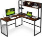 Reversible L-Shaped Desk with Hutch, Space Saving Corner Computer Desk with Storage Shelves, Home Office Study Writing Desk Computer Workstation with Storage Bookshelf, Gaming Desk