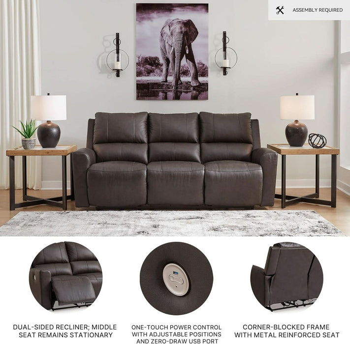 Boxmere Modern Leather Match Power Reclining Sofa with USB Ports, Dark Brown