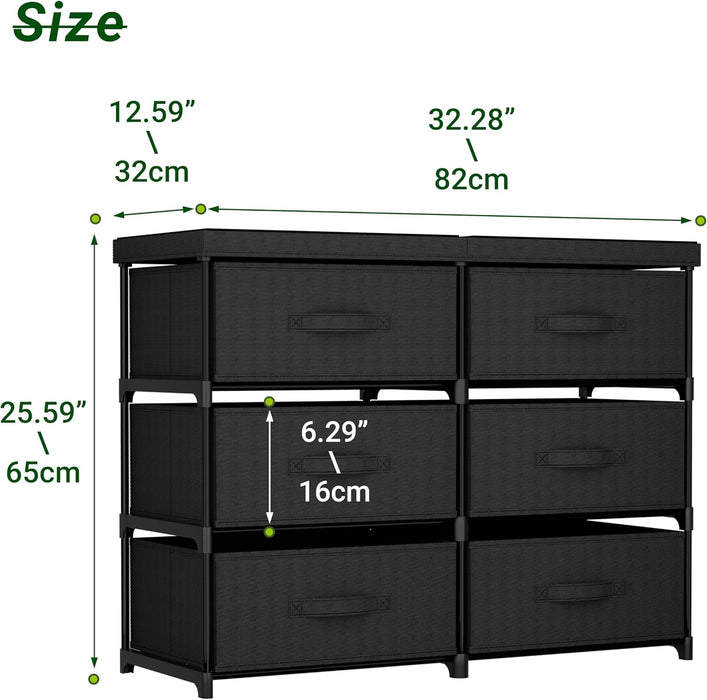 Dresser with 6 Fabric Drawer Stand Desktop Sturdy Metal Plastic Support Tube Cube Storage Cabinet for Bedroom Organization Dorm Front Hall Entryway