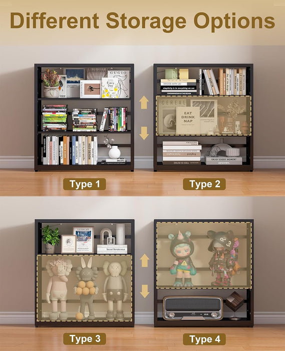 Three Shelf Black PowderCoatedSteel Bookcase Anti Tip