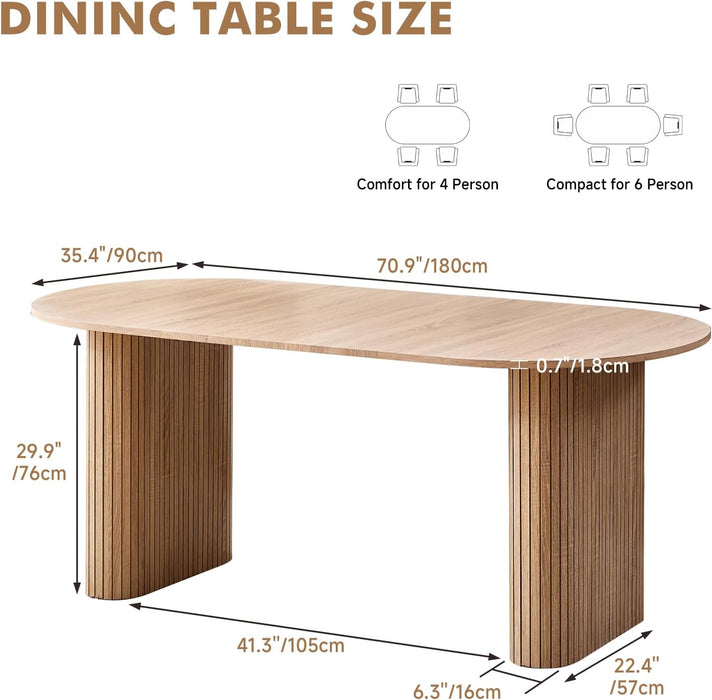 70.8" Oval Table for 4 6 Person, Modern Farmhouse Kitchen Dinner Table for Living Receiption Room, Natural