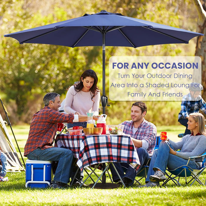 9' round Patio Umbrella with Push-Button Tilt and Hand Crank Lift System, Market Umbrella for Porch, Deck, and Patio
