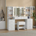 59'' W Large Makeup Vanity Desk with Mirror and Lights, White Vanity with Power Outlet, 8 Drawers & 2 Cabinets, 3 Lighting Modes Brightness Adjustable, Glass Top Vanity with Chair for Bedroom