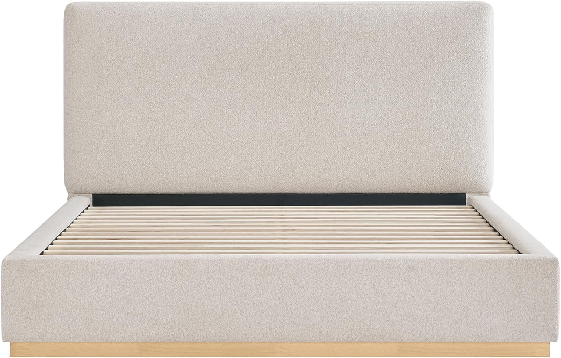 Upholstered Queen Size Bed Frame, Boucle Fabric Platform Bed Mattress Foundation Noise-Free No Box Spring Needed Easy Assembly