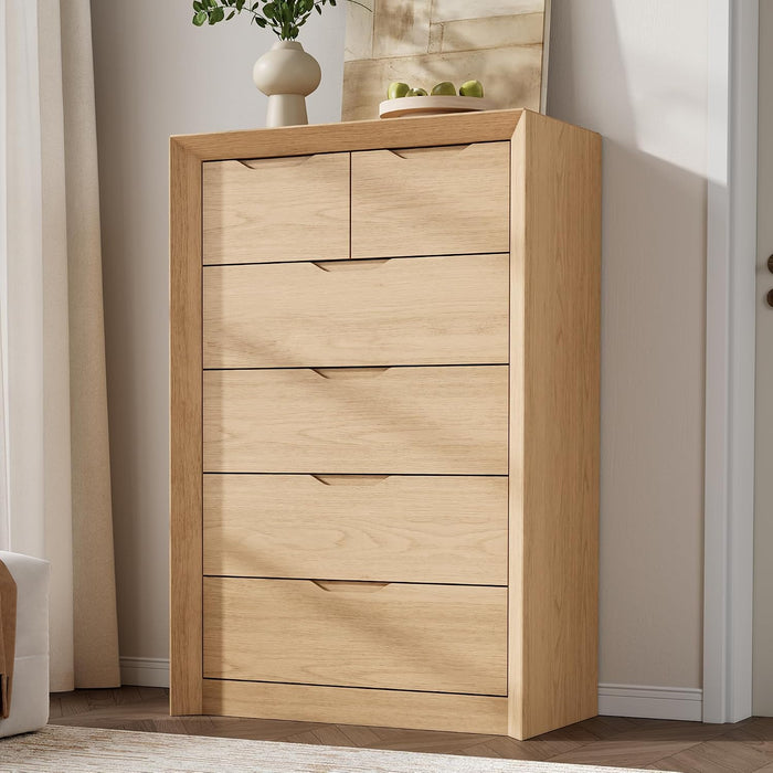 Natural 6 Drawer Dresser for Bedroom, 47.4" Tall Chest of Drawers
