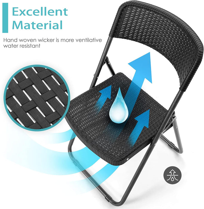 3 Pieces Folding Patio Bistro Set Bistro Table and Chairs Set for Outside, All Weather Small Patio Set for Balcony Porch Backyard, Black