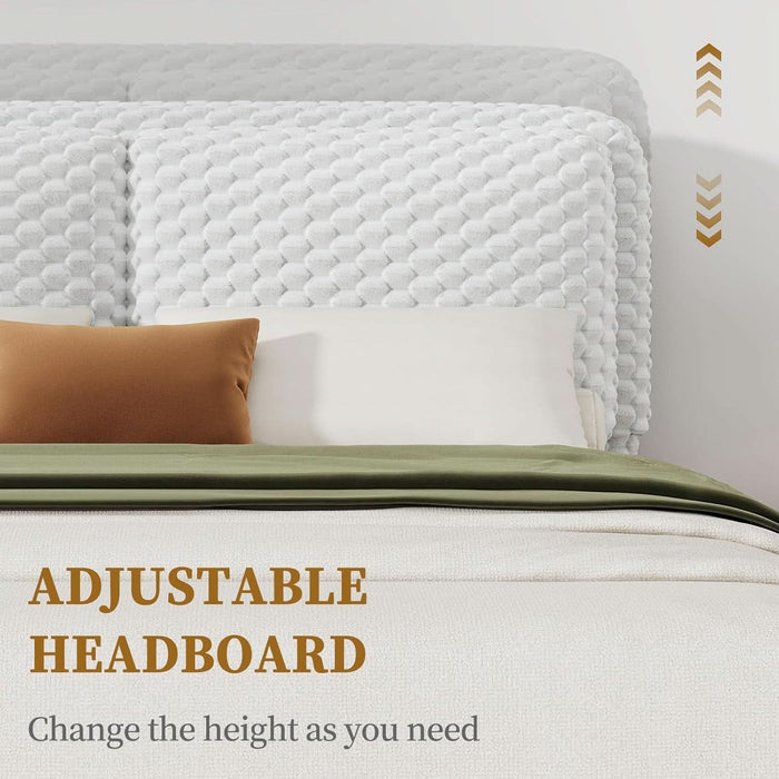 Queen Size Bed Frame with Headboard, Queen Size Corduroy Upholstered Platform Bed Frame with Soft Headboard, Wooden Slats Support, No Box Spring Needed, Easy Assembly, White