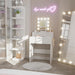 White Makeup Vanity Desk with Hollywood Mirror and Lights, Girls Compact Make up Table with Drawers and Outlet for Bedroom Small Space