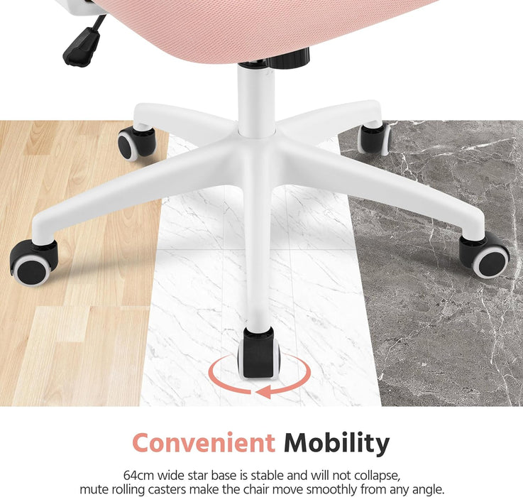 Ergonomic Office Chair, High Back Mesh Desk Chair with Flip-Up Armrests, Adjustable Headrest Computer Chair with Lumbar Support for Home Oiffce Gaming Room, White/Pink