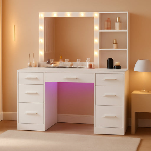 White Makeup Vanity Desk Glass Top IlluminationProLighting