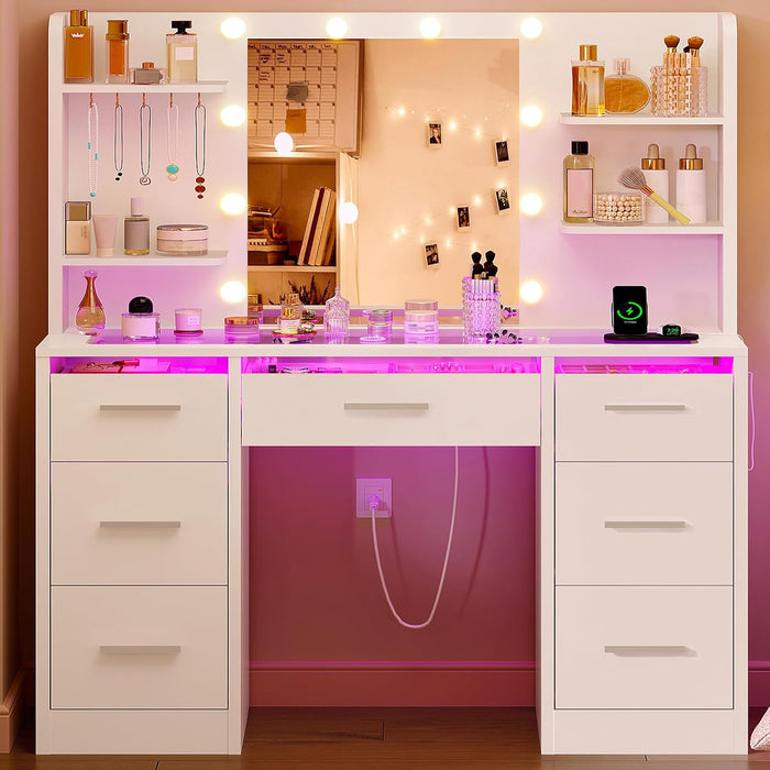 White Makeup Vanity Desk Glass Top IlluminationProLighting