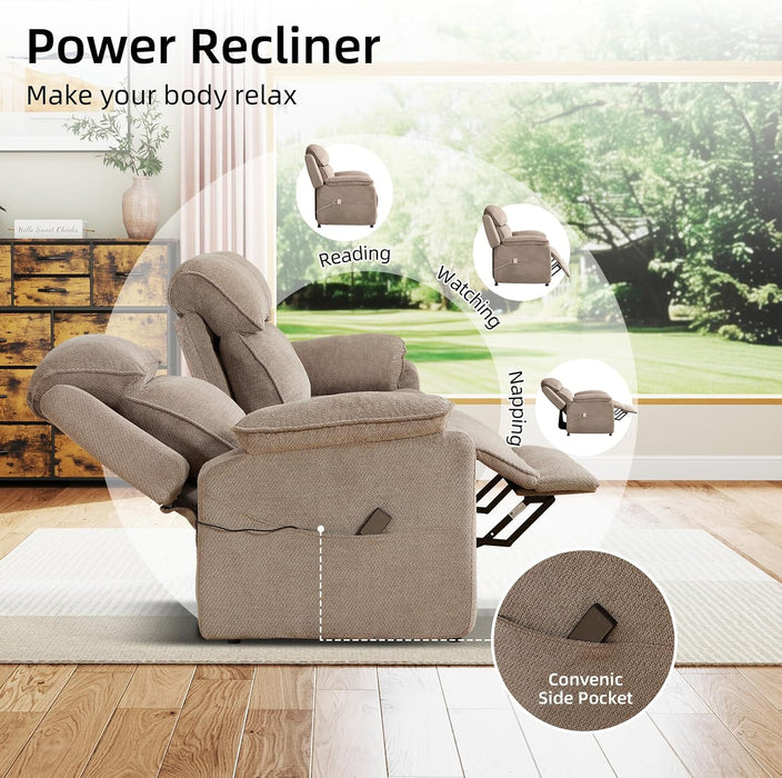 Power Reclining Sofa, 3 Seat Electric Recliner Couch for Adults, Adjustable Home Theater Seating with Side Pocket for Small Space, Living Room, Office(Khaki)