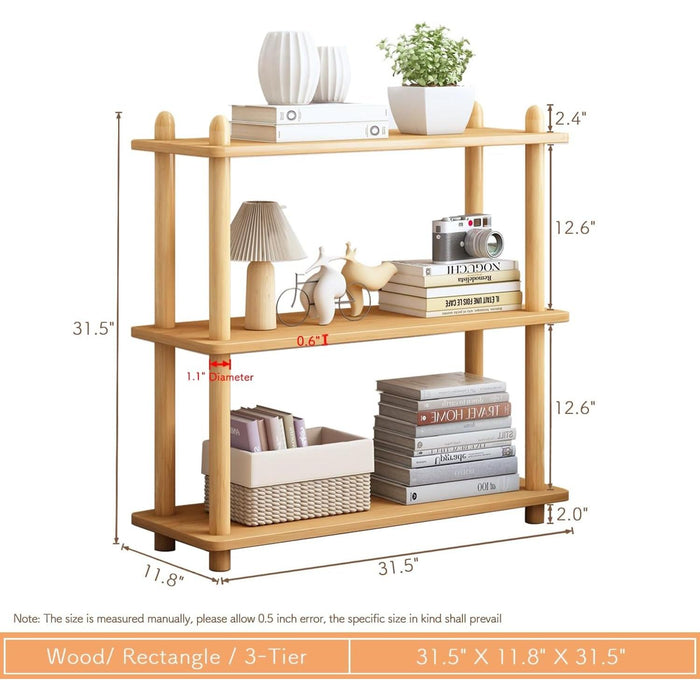 3-Tier Wooden Shelf Bookcase - Modern Open Bookshelf, Free Standing Storage Rack, Multifunctional Display Stand for Home and Office, Oak, Rectangle