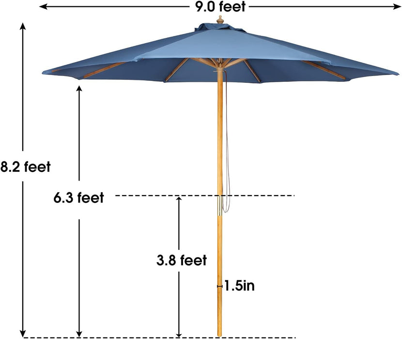 9Ft Bamboo Umbrella, Outdoor Patio Umbrella, Waterproof Market Umbrella, 8 Ribs Table Umbrella with Pulley Lift for Garden, Deck, Pool, Lawn, Backyard