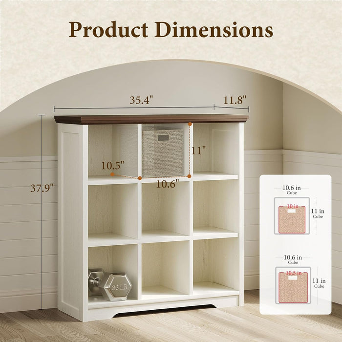 9 Cube Organizer Bookcase, Cube Shelf with Storage, Walnut + White