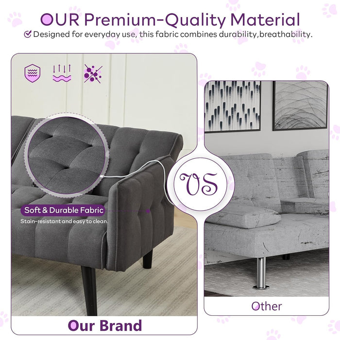 65Inch CharcoalGrey Upholstered ConvertibleSleeper Sofa