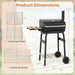 Portable Charcoal Grill with Foldable Side Table, Outdoor BBQ Smoker Grill with Wheels, Thermometer, Adjustable Air Vent, Bottom Shelf, Barrel Barbecue Grills for Patio, Camping & Tailgate
