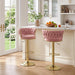 Bar Stools Set of 2, Adjustable Barstools Counter Height Stools with Back and Arm, Velvet Woven Kitchen Island Stools W/Gold Metal Leg Base, 360° Swivel Bar Chair, Pink