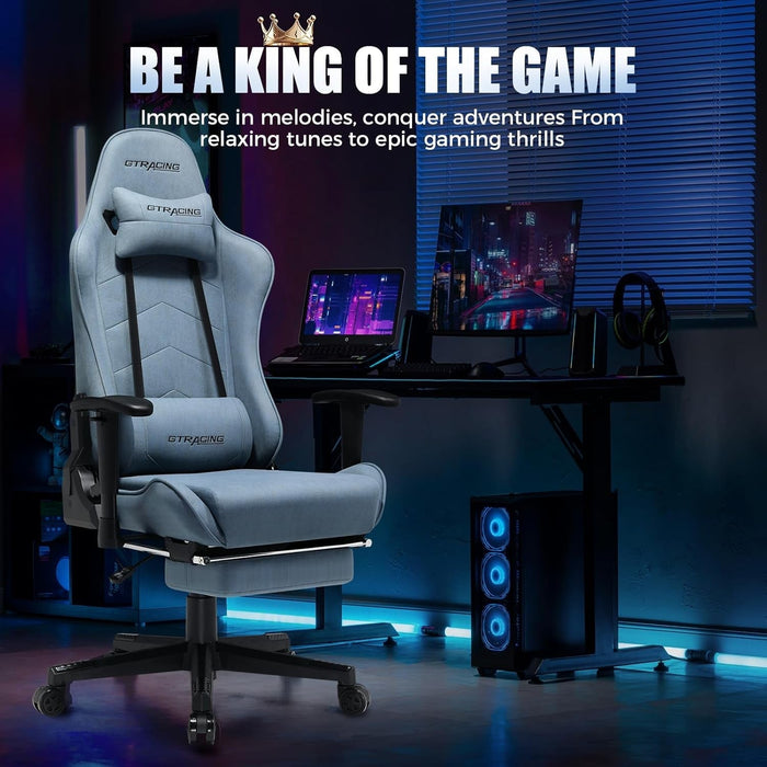 Gaming Chair Breathable Fabric, Racing Style Computer Chair for Adult, Adjustable Reclining Backrest and Lumbar Support, Stylish High Back Chair for Gaming and Office (Light Blue)