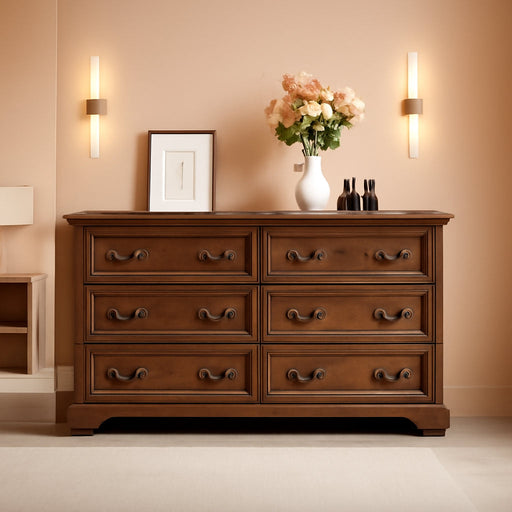 Farmhouse SolidWood Six Drawer Dresser 54InchWide Texture