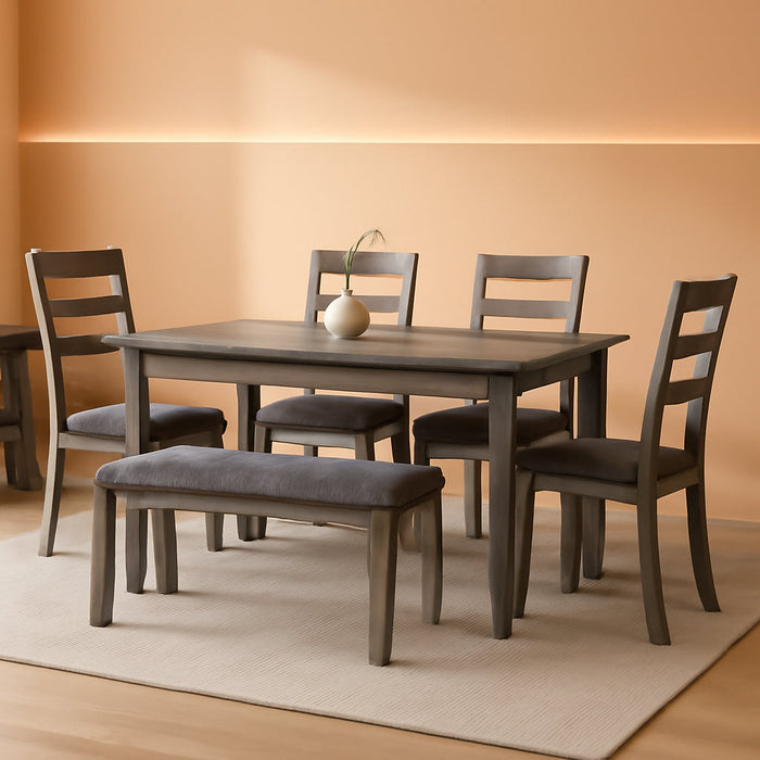 Bridson Modern 6 Piece Dining Set, Includes Dining Table, 4 Chairs & Bench, Gray